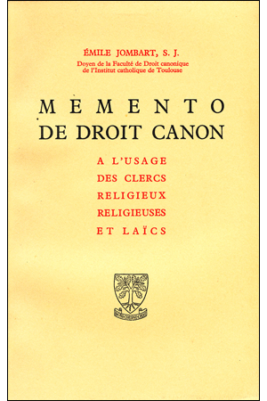 Memento De Droit Canon à Lusage Des Clercs Religieux - 